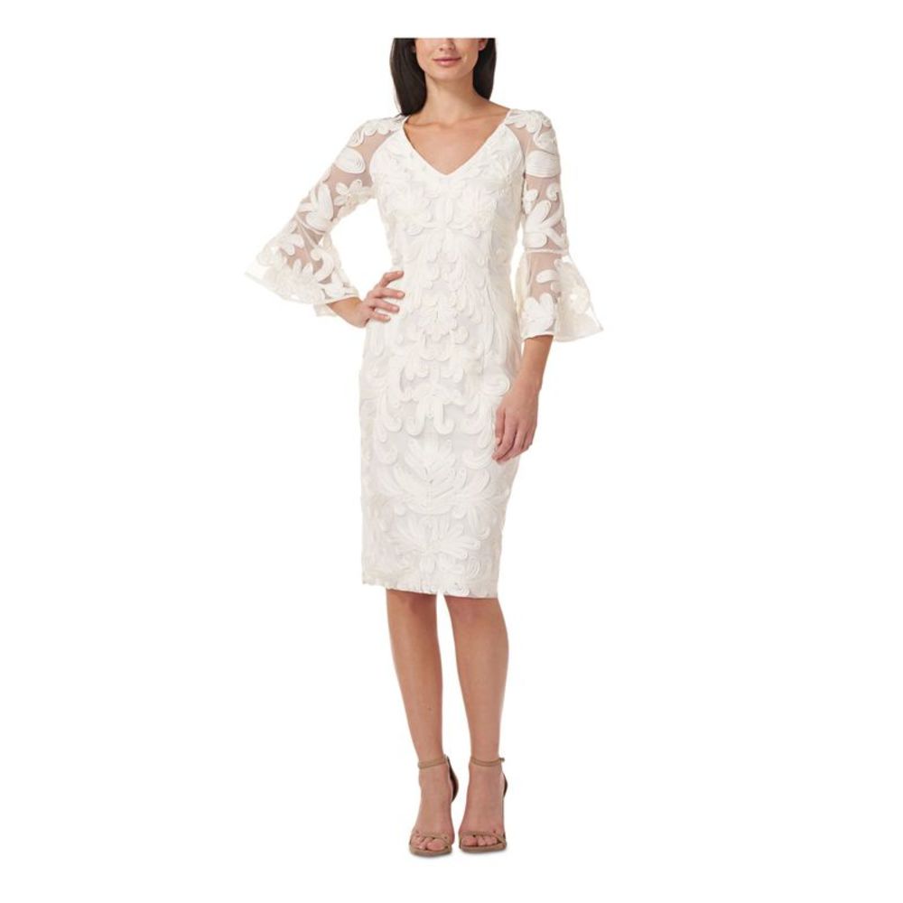 JS COLLECTION Womens Ivory Lined Bell Sleeve Below The Knee Body Con Dress 6